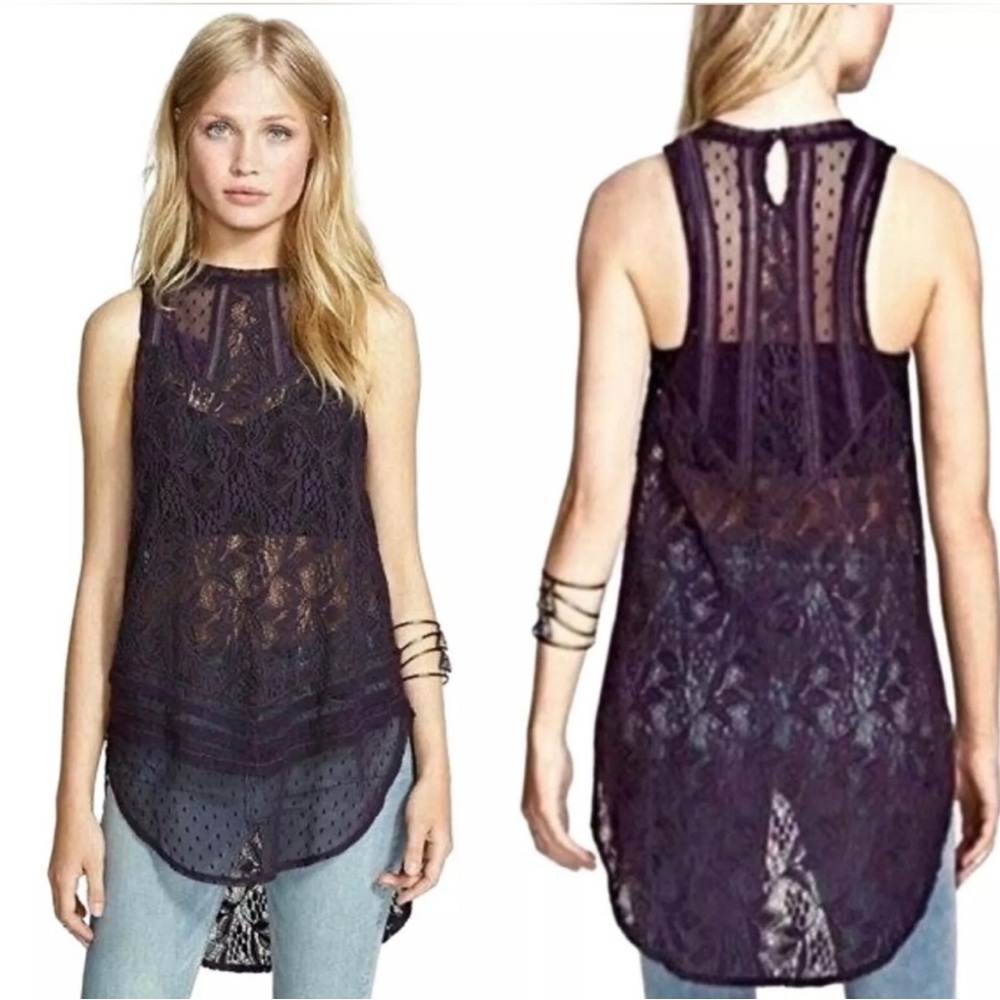 Free People Masie Lace Tunic Tank Top Deep Purple Size Medium, Flawless!